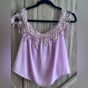 NWT Lavender Lace Trim Women's Crop Top